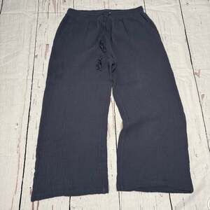 Washed Blue Cotton Gauze Wide Leg Lounge Pants with Tassel Drawstring